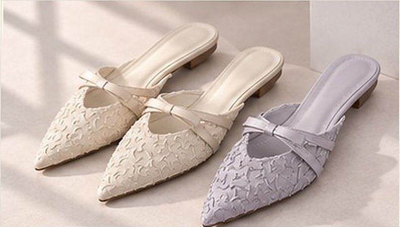 CRYSTELLE Women's Flats - Elegant textured lace pointed-toe flat mules