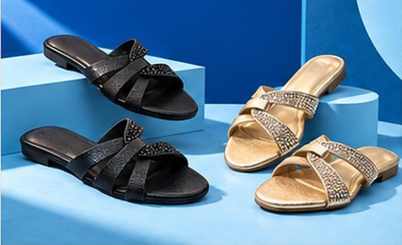 CRYSTELLE Women's Sandals - Decorative rhinestone cross-strap slide sandals