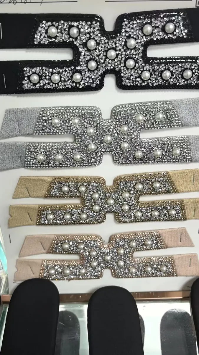Black rhinestone pearl shoe upper for women sandals