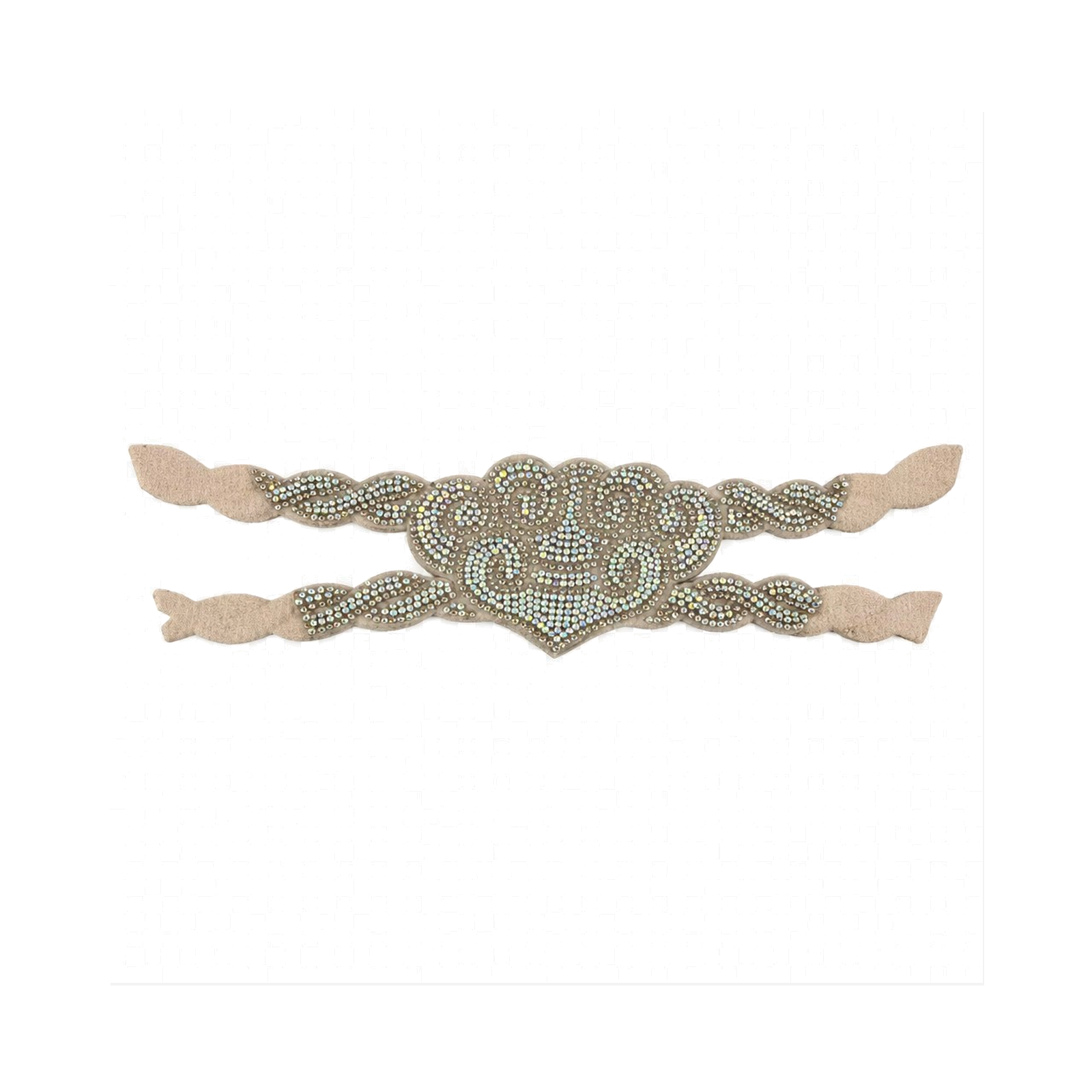 Beige rhinestone heart elastic shoe upper