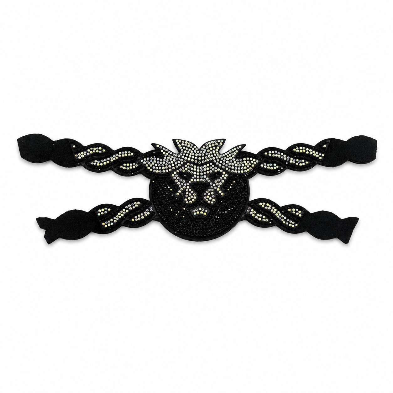 Black rhinestone lion head sandal shoe upper for women slippers