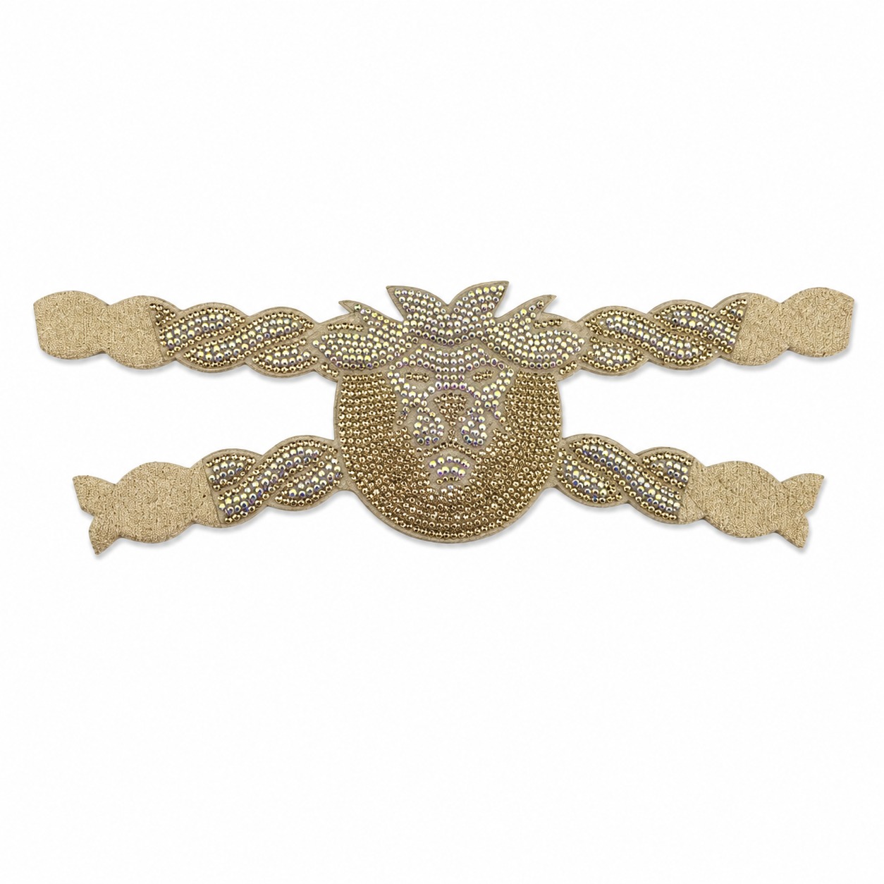 Gold rhinestone lion head sandal shoe upper with crystal decoration