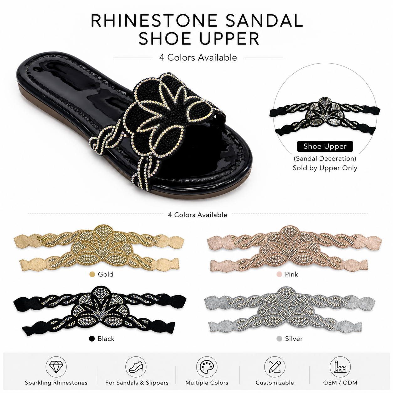 Rhinestone Sandal Shoe Upper – 4 Colors Available