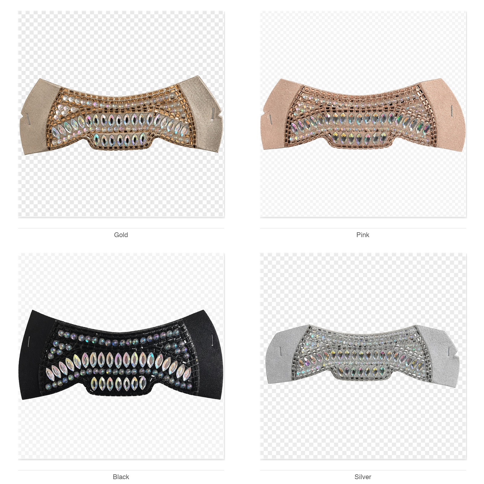 Four colors wide band rhinestone shoe upper in gold pink black and silver